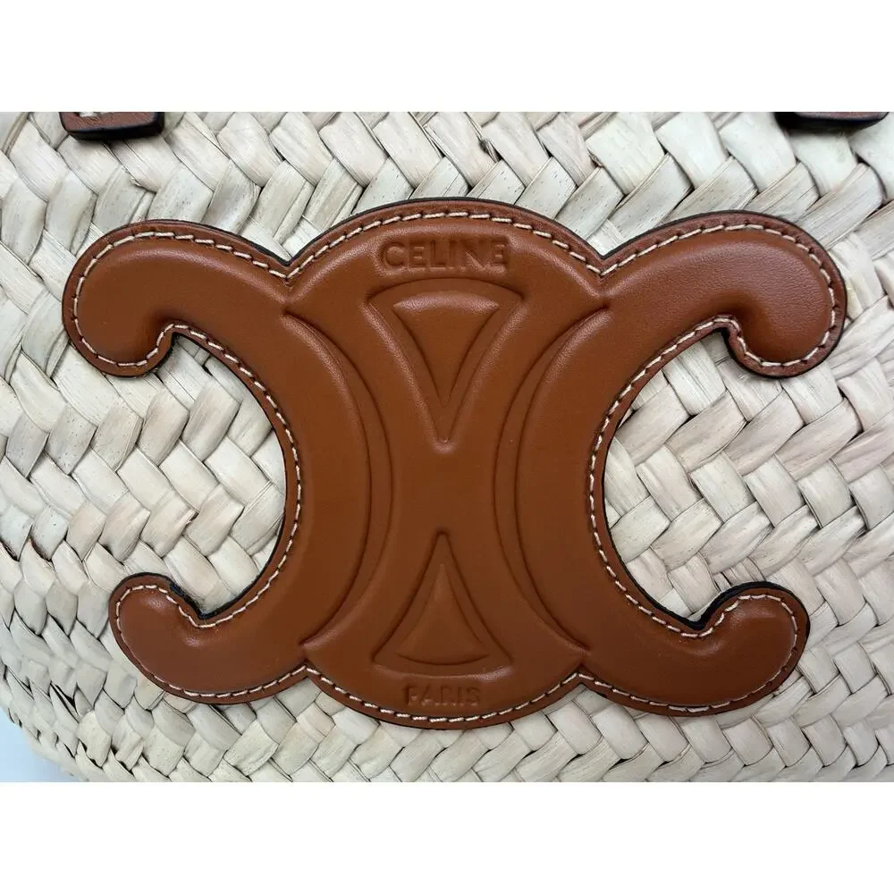 Celine Teen Triomphe Panier Raffia and Leather Bag S - Picture 4 of 12